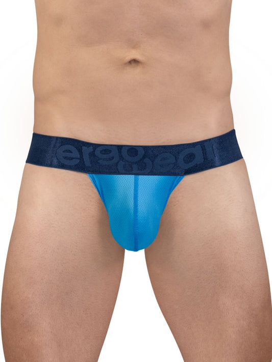 Blue sheer mesh briefs with dark blue ergogear elastic waistband from ergowear ew1820 max bold se g-string river blue
