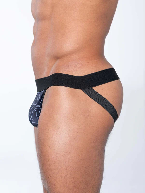Fk sport penis print jock briefs in black and navy blue with a sleek patterned modern design
