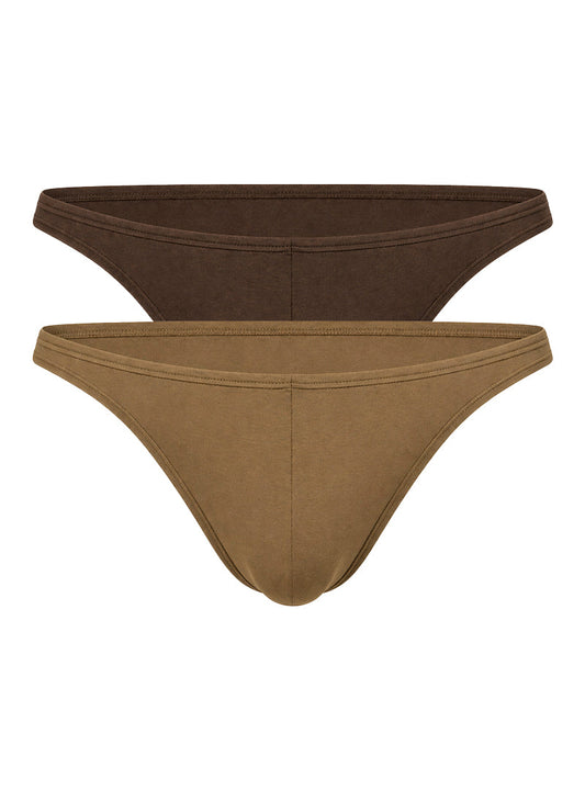 FIZX Men's Sleekline Rayon Thong With Plus Pouch 2Pc Pack (Khaki & Brown)