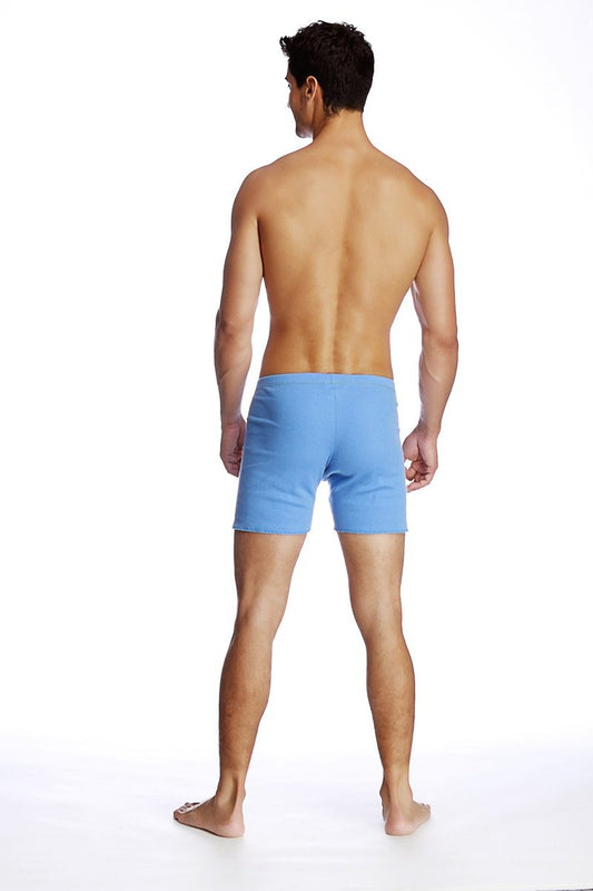 Light blue cotton fusion yoga shorts designed for comfort and flexibility during workouts