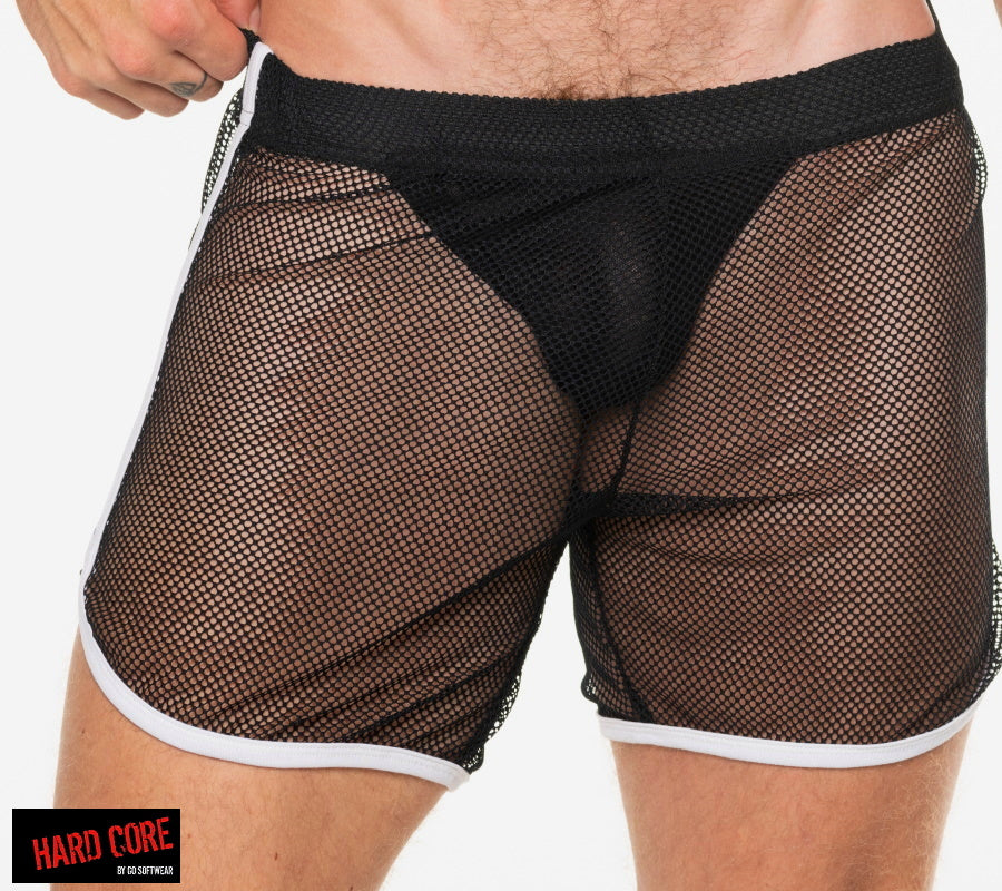 Hard Core 3539 Men's Hard Core Peep Short with Built-In Jockstrap - Black
