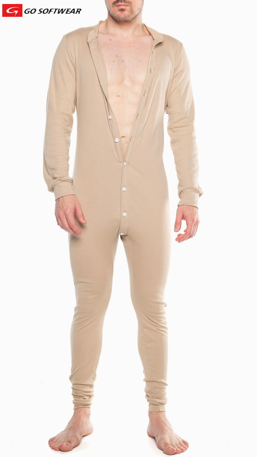 Go Softwear 4706 Herren Lumber Jack Union Suit mit offenem Rücken - Kiesel-Beige