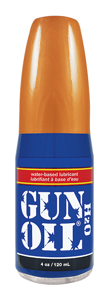 Orange and blue water-based lubricant bottle gun oil h2o with clear glass body for smooth glide and hydration