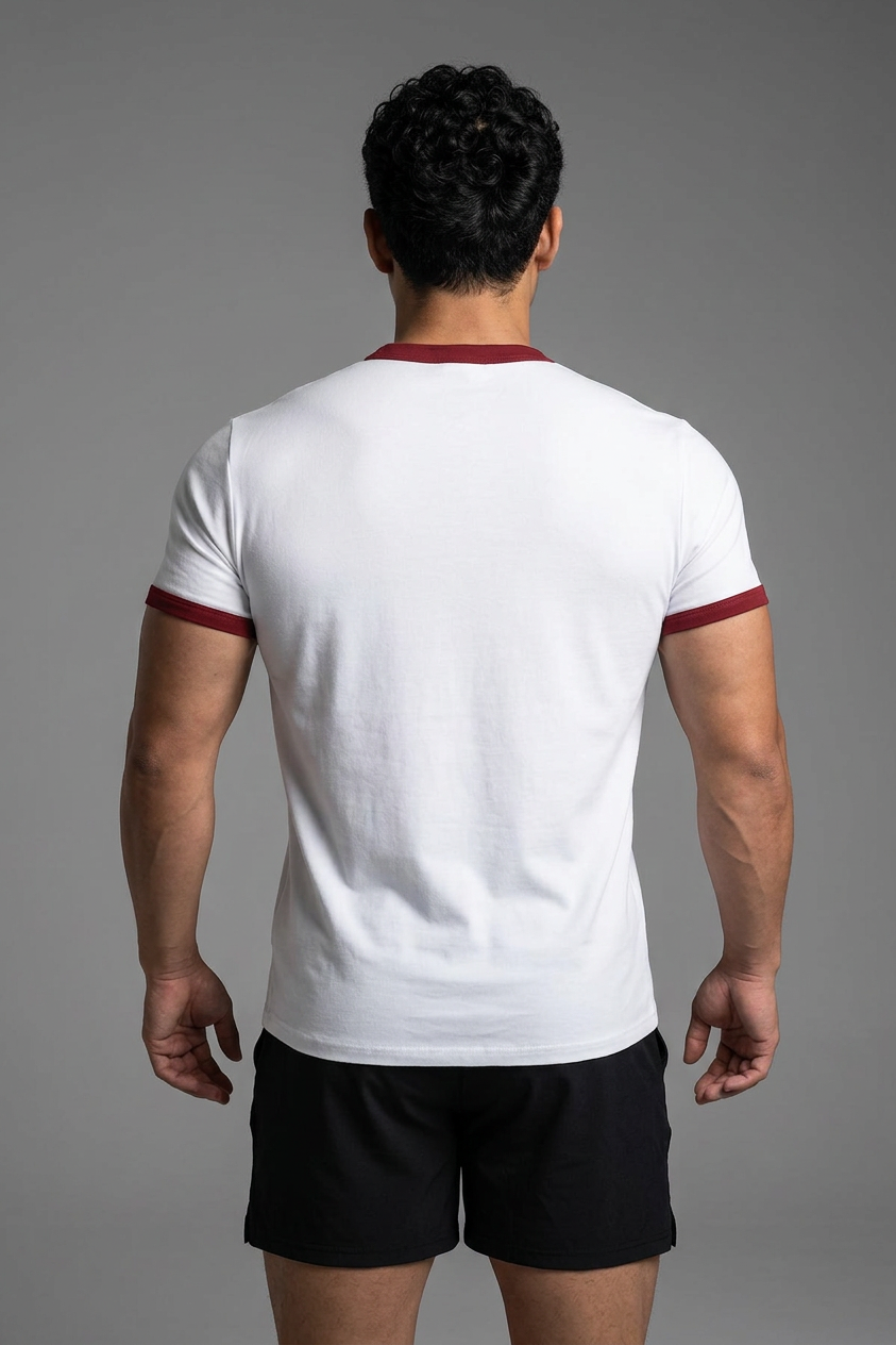 Jed North Men's Muscle-Fit Ringer Tee - White w/ Red Trim