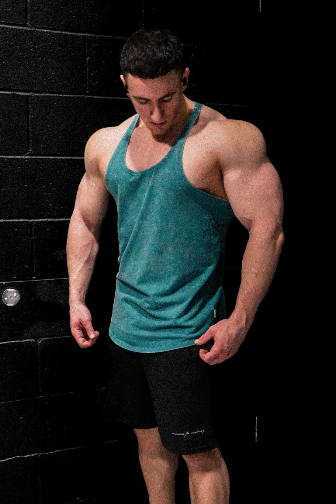 Jed North Men's Retro Washed Bodybuilding Stringer - Deep Sea