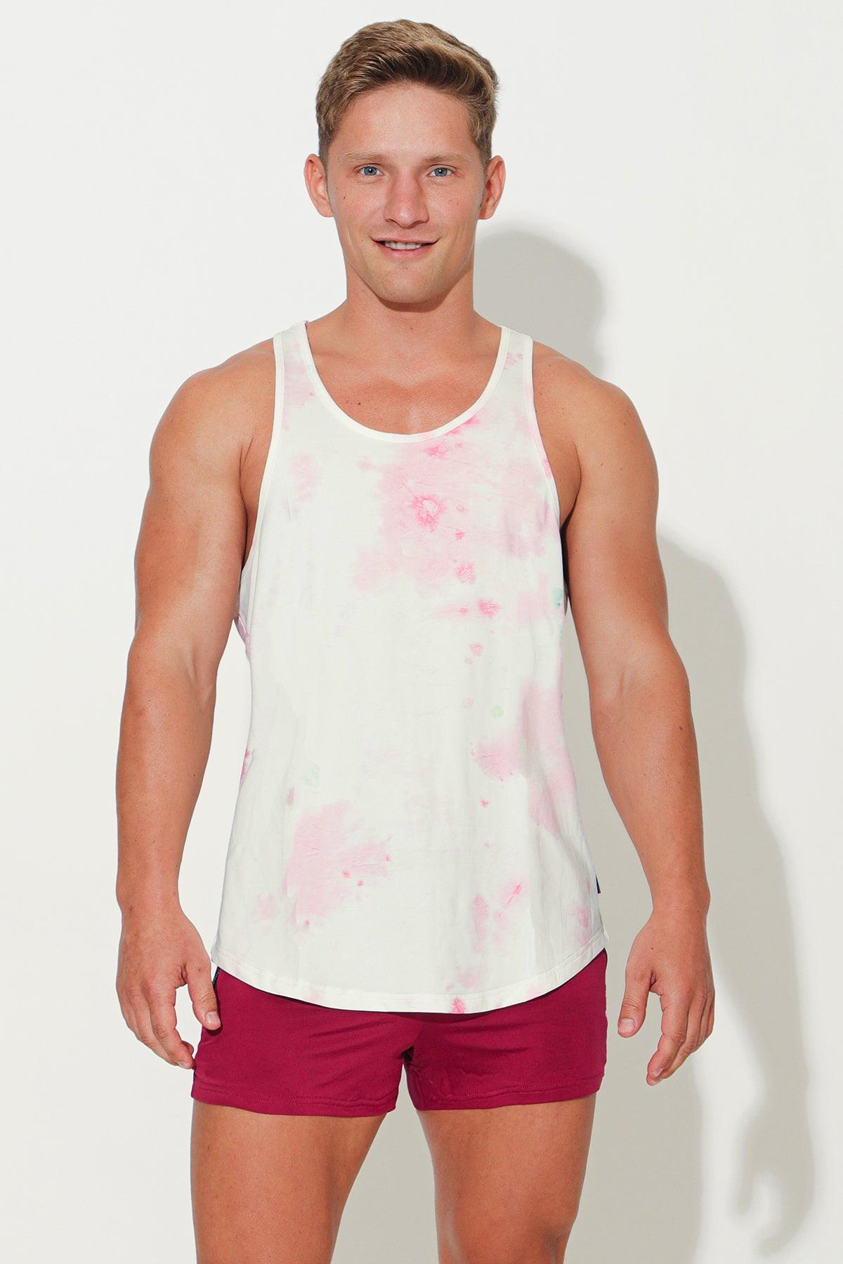 JJ Malibu Men's Feel-Me Scoop Bottom Tank - Pink Tie Dye
