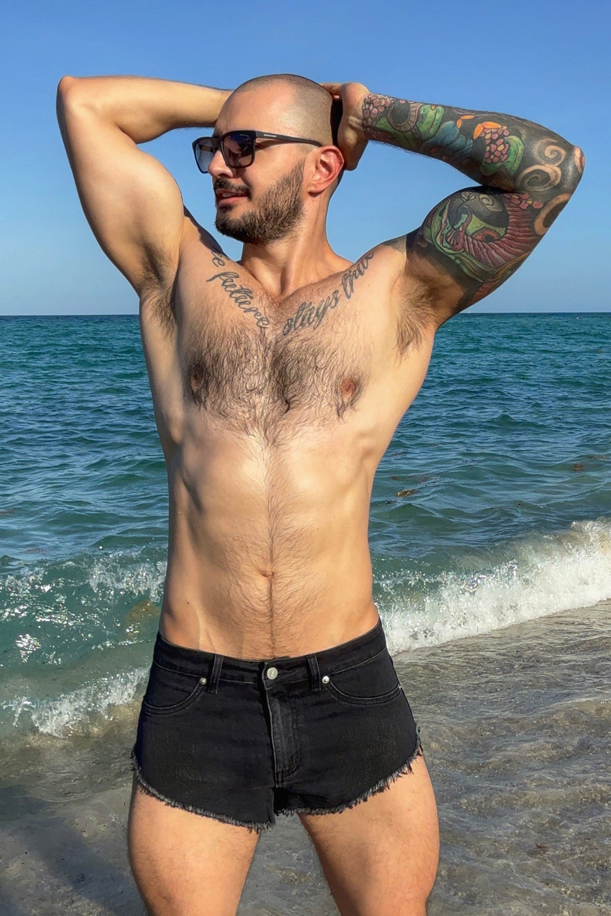 JJ Malibu Men's Cheeky Summer 2.5" Denim Brief Shorts - Black
