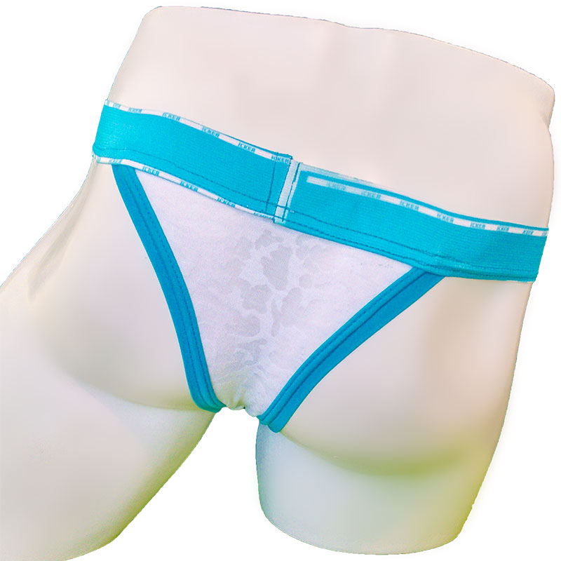Icker sea acid mesh piping cheeky tanga bikini underwear in bright turquoise and white with subtle patterned design