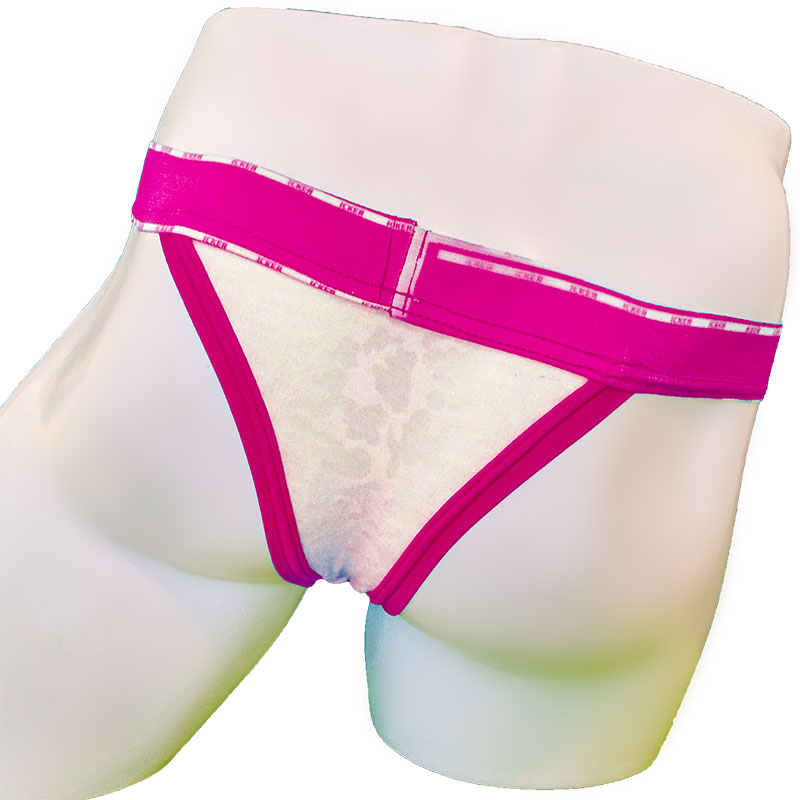 Icker Sea Acid Mesh piping cheeky tanga bikini underwear in fuchsia with lace trim and white patterned interior