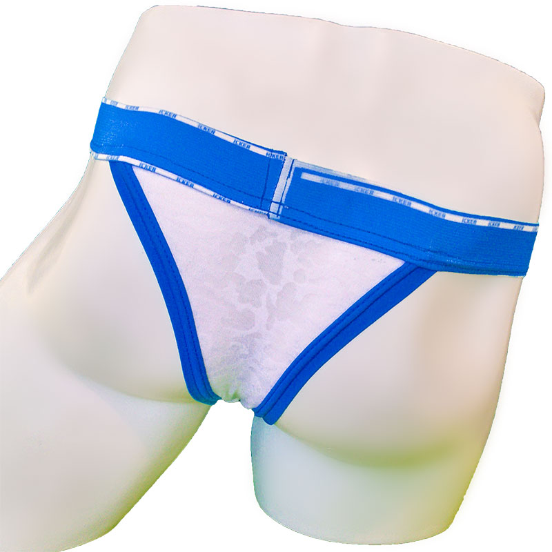 Blue and white athletic briefs with subtle patterned design mesh piping cheeky tanga bikini underwear royal blue