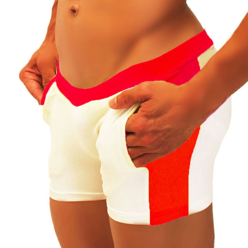 Icker Sea contrast side panel jock shorts in white and red with bold sporty design for athletic use