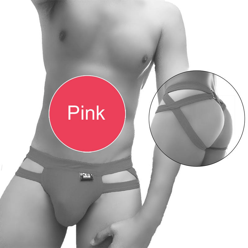 Icker Sea Hoops pink lace-trimmed men’s briefs with sleek modern design and adjustable side straps