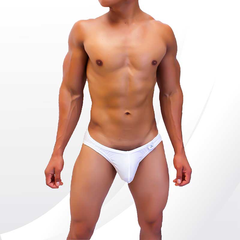 White athletic briefs with small logo on sideband from icker sea kiss my ass bikini underwear white coi-22-08 collection
