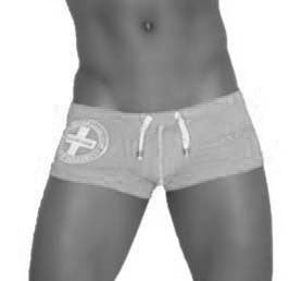 Gray athletic briefs with white logo and drawstring waistband in icker sea lifeguard brazilian square cut trunk swimwear green cob-13-46