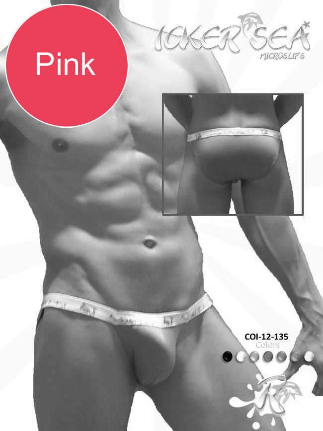 Pink icker sea solid micro slip bikini underwear with white elastic waistband and logo for comfortable fit