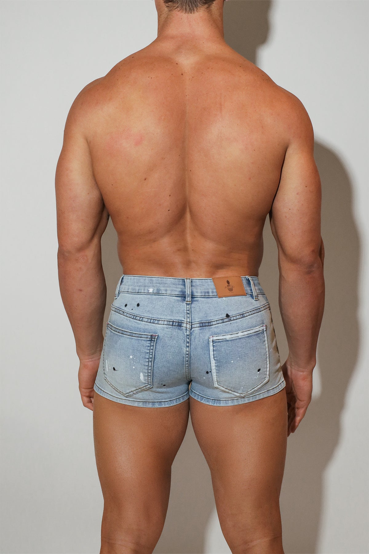 JJ Malibu Men's Studio Splash 1.5" Denim Short Shorts - Sky Blue