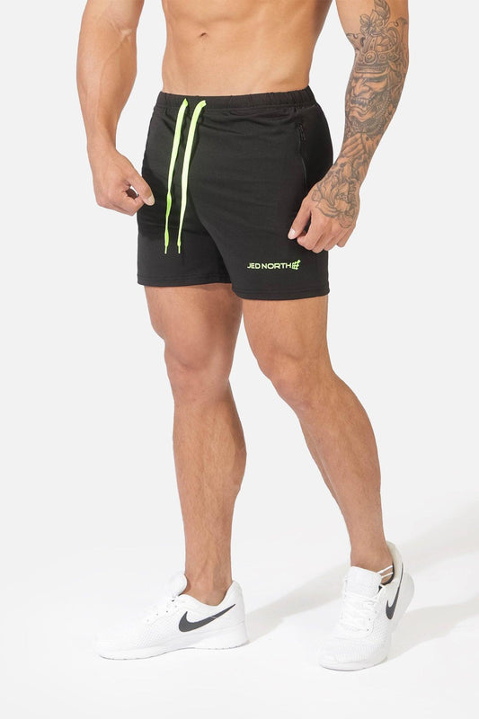 Jed North Men's Agile Bodybuilding 4'' Shorts w Zipper Pockets - Black