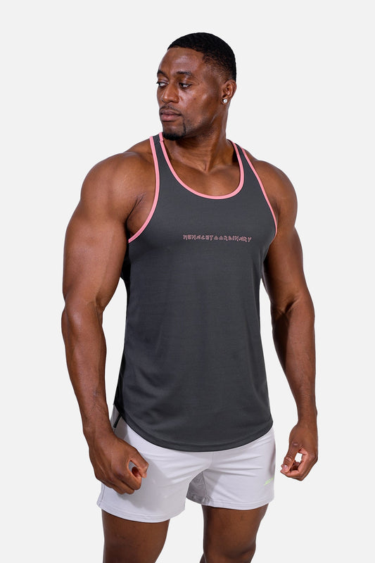 Jed North Men's Fast-Dry Bodybuilding Workout Stringer - Gray w/ Pink Trim