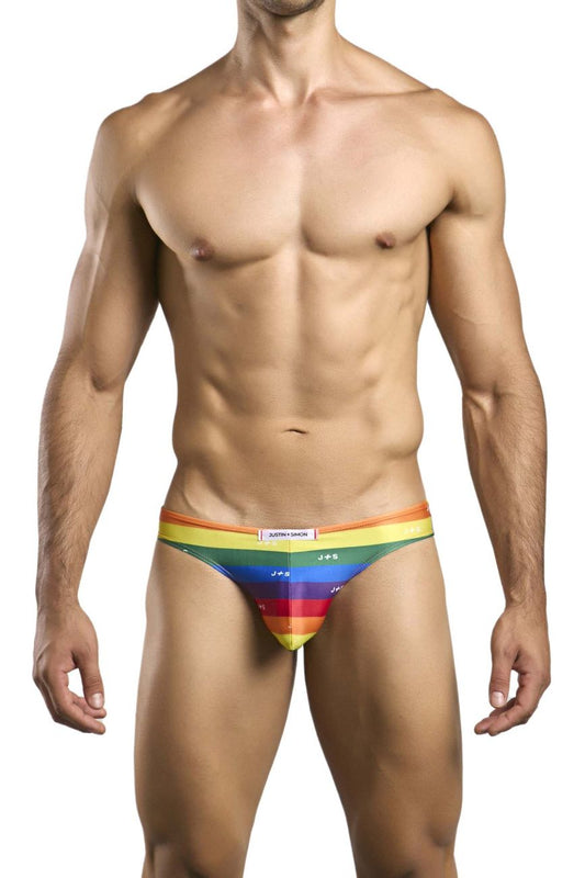 Justin simon xsj01 classic bikini color pride flag rainbow-striped men’s briefs with snug fit and elastic waistband