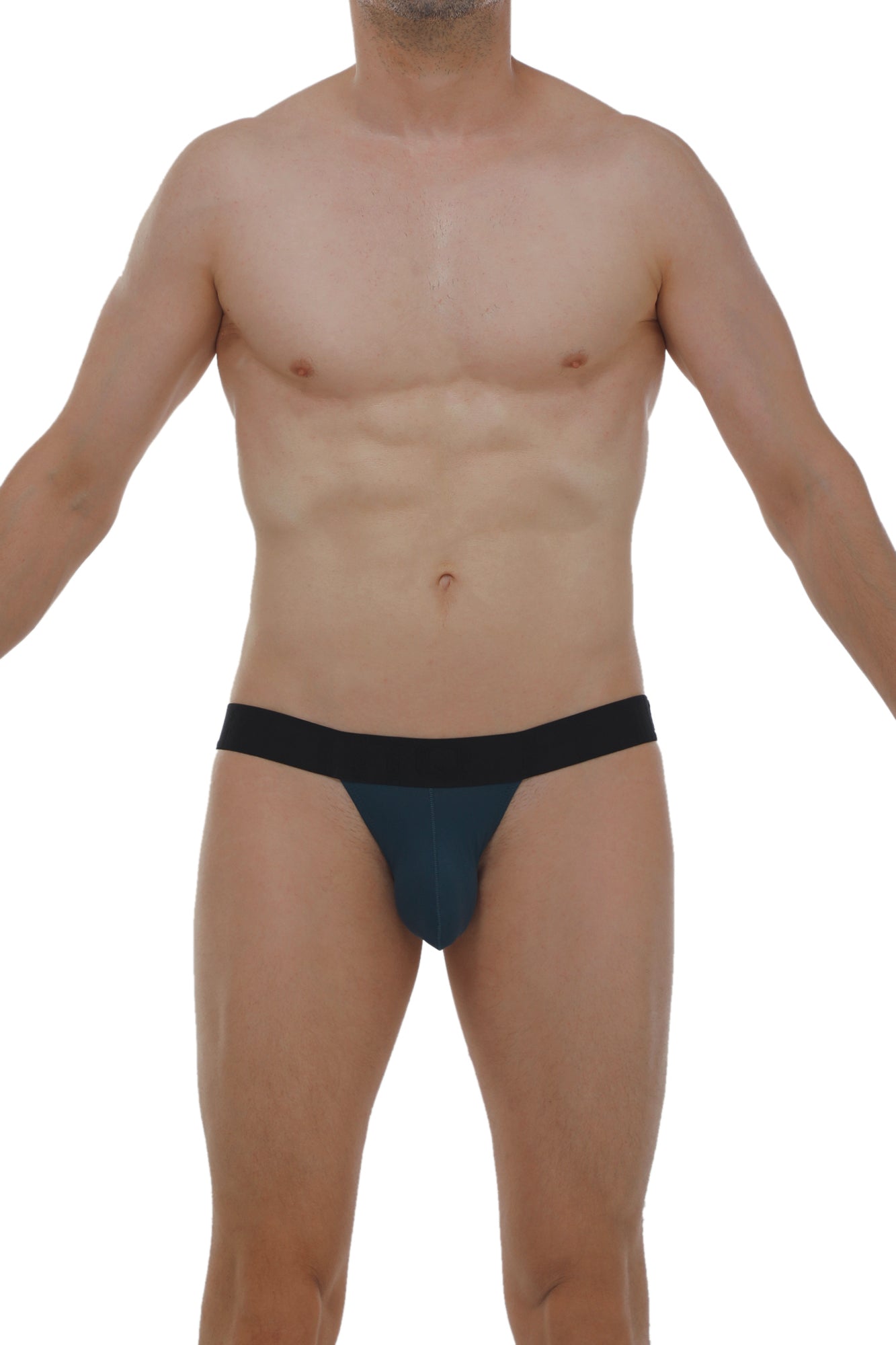 Navy blue briefs with a black elastic waistband from the jockstrap prussian blue collection showcasing rear view