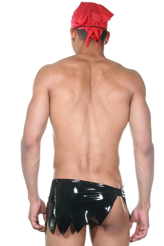 Black glossy latex pirate-style briefs with red bandana from LaBlinque pirate roleplay outfit costume size L