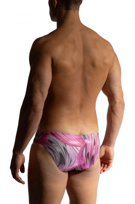 Manstore m2473 beach micro brief pink and gray marbled swim trunks with sleek modern design for beachwear