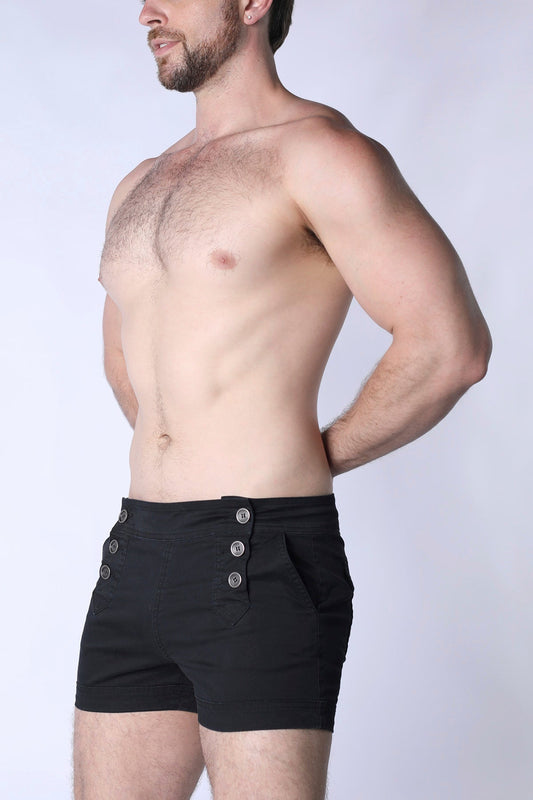 Mariner sailor short black shorts with silver buttons and side pockets for casual summer wear