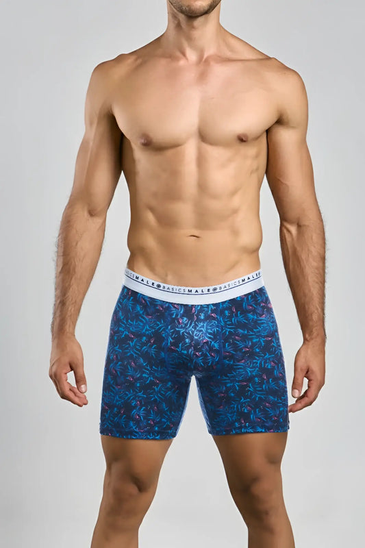 Blue patterned boxer briefs with white original basics male waistband from malebasics bundle boxerbrief collection