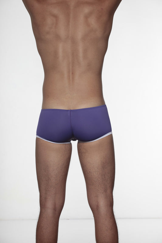 Groovin underwear super extra low cut boxer briefs in purple with white trim for comfortable everyday wear