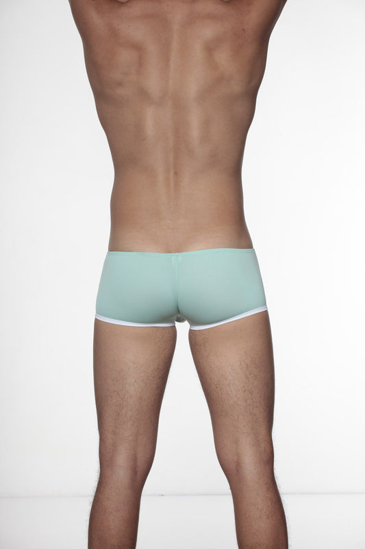 Light blue groovin underwear super extra low cut boxer briefs with white trim in mint green for comfortable wear