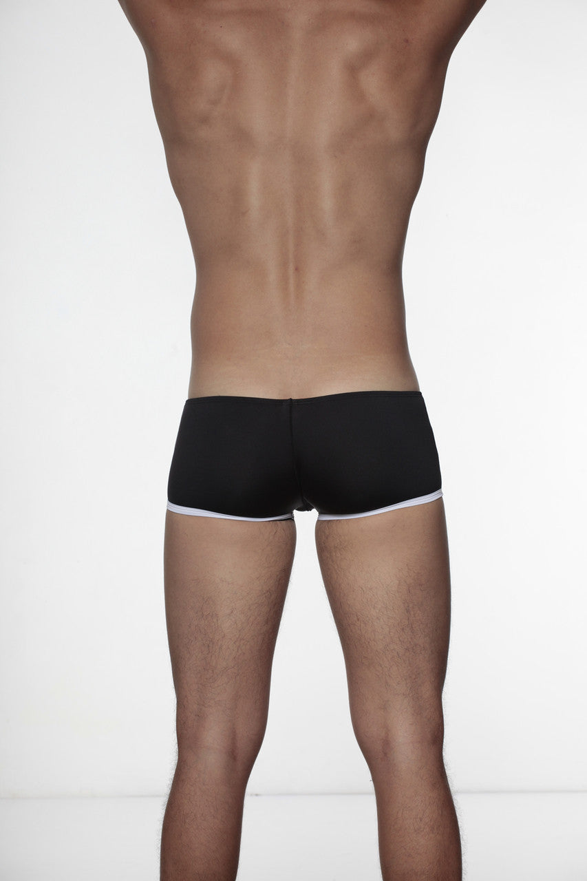 Black groovin underwear super extra low cut boxer briefs with white waistband trim for comfortable fit