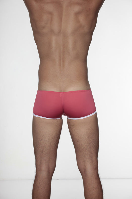 Pink groovin underwear super extra low cut boxer briefs with white trim in rouge red for comfortable wear
