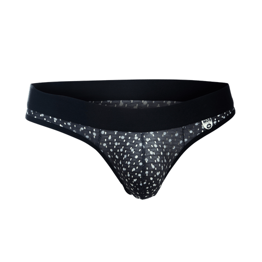 Black and white polka dot mesh briefs with solid black waistband from MOB Aero Jock final sale collection