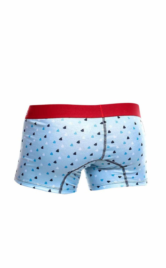 Malebasics 3-pack trunk boats light blue boxer briefs with red waistband and black white teal heart patterns