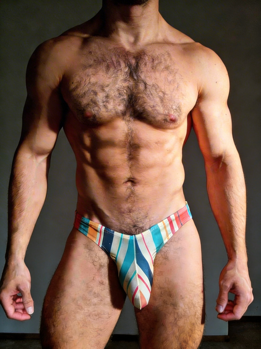 JJ Malibu Men's Men's Slimmer Bulge Briefs - Retro Stripes