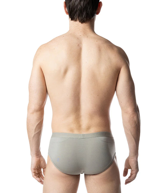 Rear view of sage green briefs on a white background.