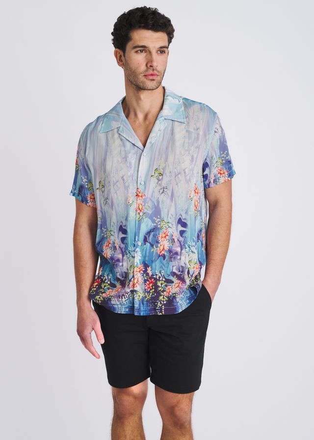POSTMARC Floral Border Print S/S Modal Shirt - Cobalt/Turquoise Floral
