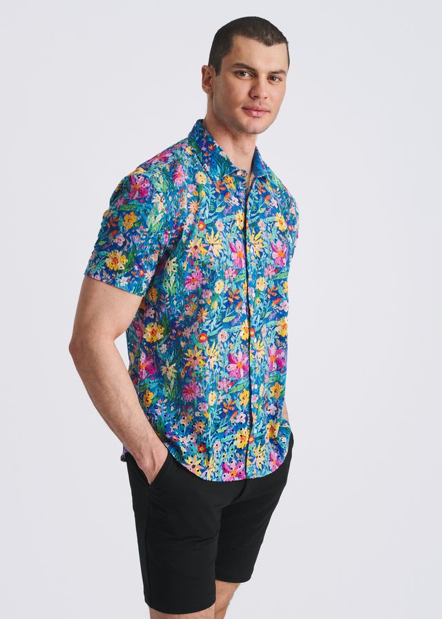POSTMARC Floral Printed Eyelet S/S Shirt - Cobalt/Multi