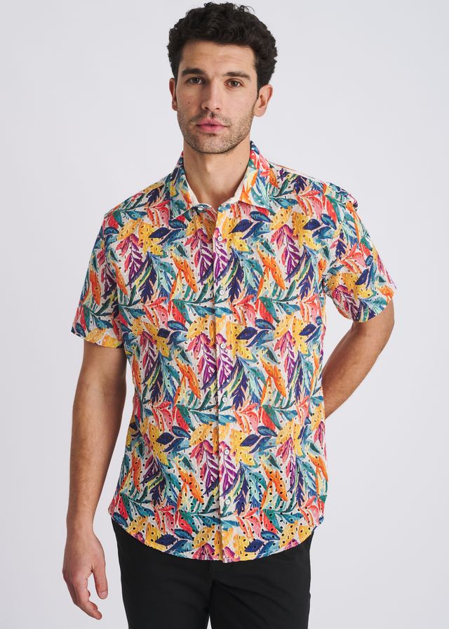 POSTMARC Rainbow Leaves Printed Eyelet S/S Shirt - Rainbow