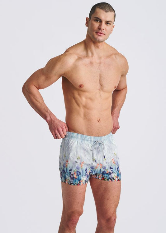 POSTMARC Floral Print Swim Shorts W/ Mesh Lining - Cobalt/Turquoise Floral