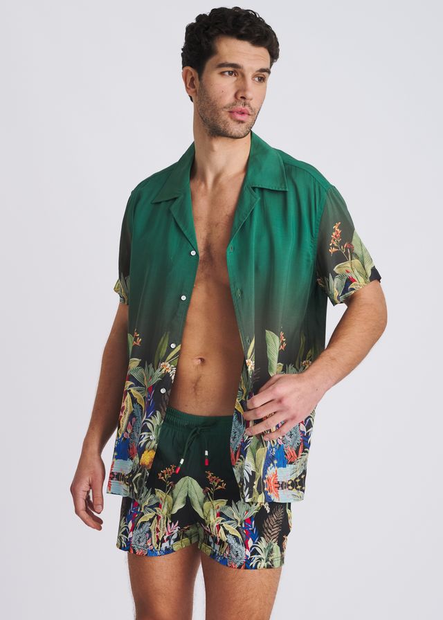 POSTMARC Fuana Print Swim Shorts W/ Mesh Lining - Emerald/Multi Fauna