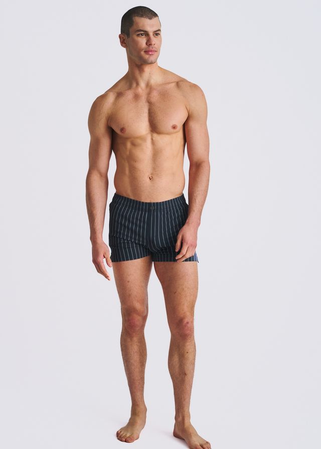 POSTMARC Pinstripe Seersucker Swim Shorts W/ Mesh Lining - Marina