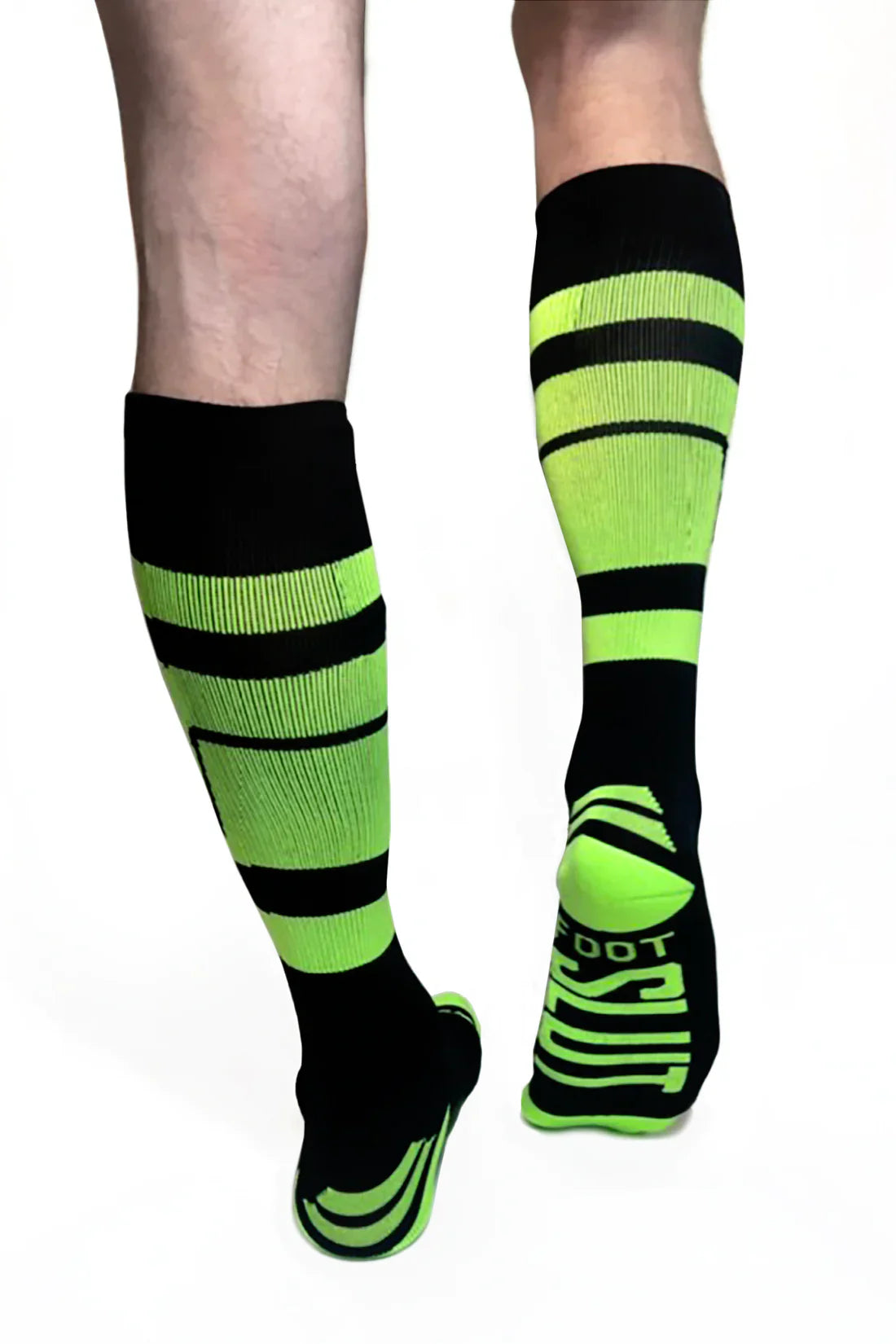 Pocket socks neon green and black striped athletic knee-high socks with bold sporty design for active wear