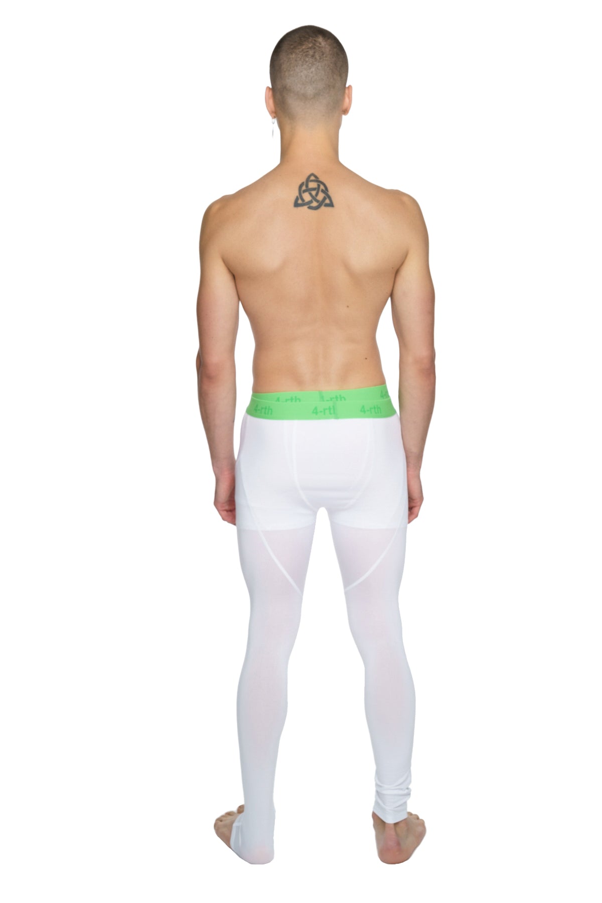Performance yoga leggings long arctic white with a bright green waistband and compression fit for active wear