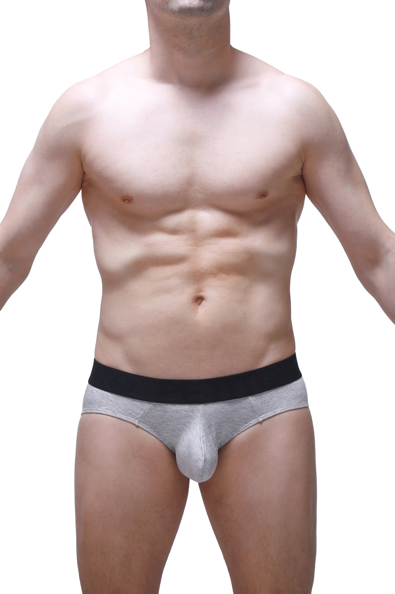Gray men’s briefs with a black waistband made of modal fabric from petitq brief dome modal gray collection