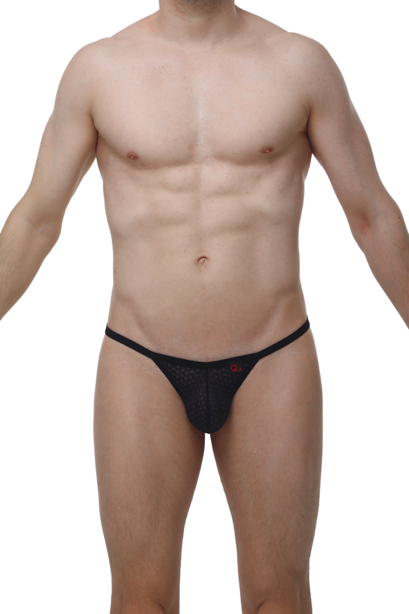 Black mesh thong petitq g-string chely macra black with small red logo on the front