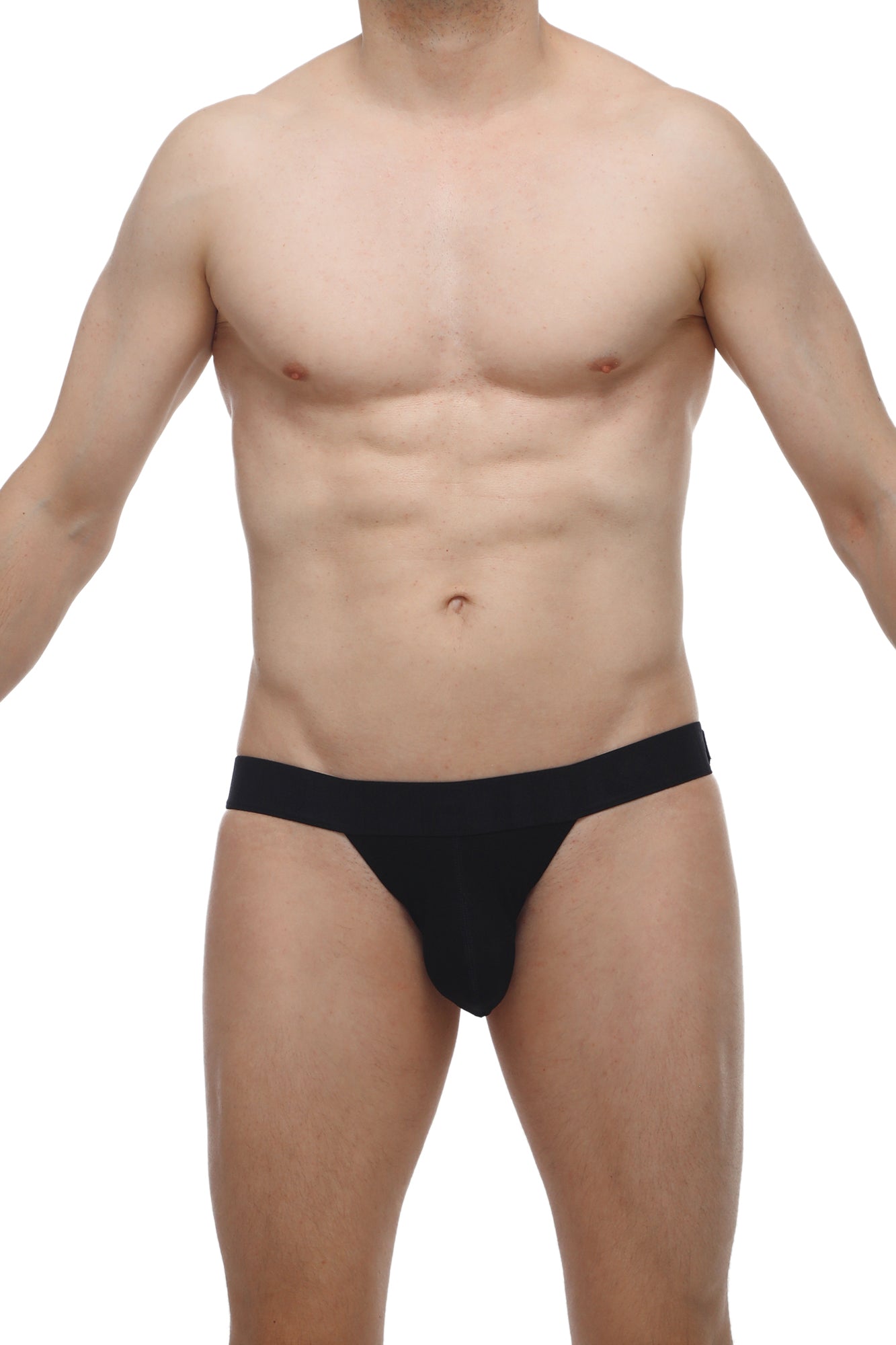 Black petitq jockstrap blyes modal briefs with smooth fabric and narrow waistband front view