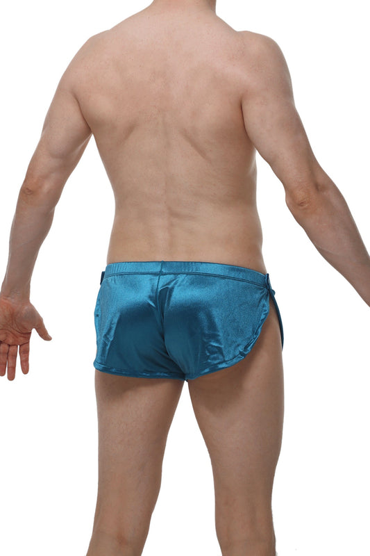 Petitq shorts snap satin teal shiny teal satin swim trunks with sleek form fitting design