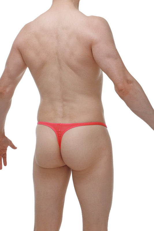 Bright red PetitQ thong made of smooth stretchy fabric shown from the back in a form-fitting design