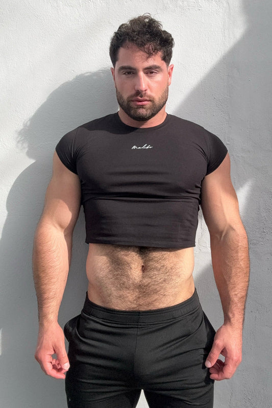 JJ Malibu Men's Muscle-Fit Crop Half-Sleeve Tee - Black